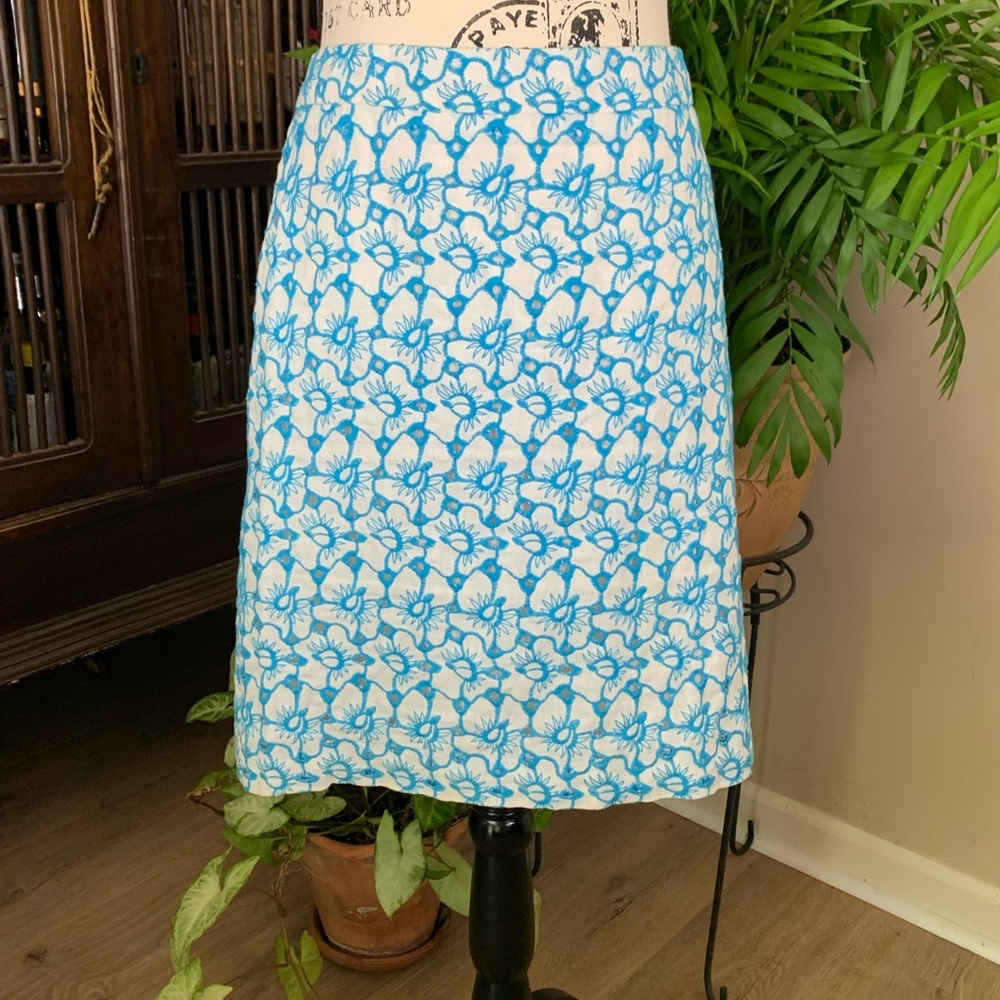 Talbots Petite Blue Linen Eyelet Skirt